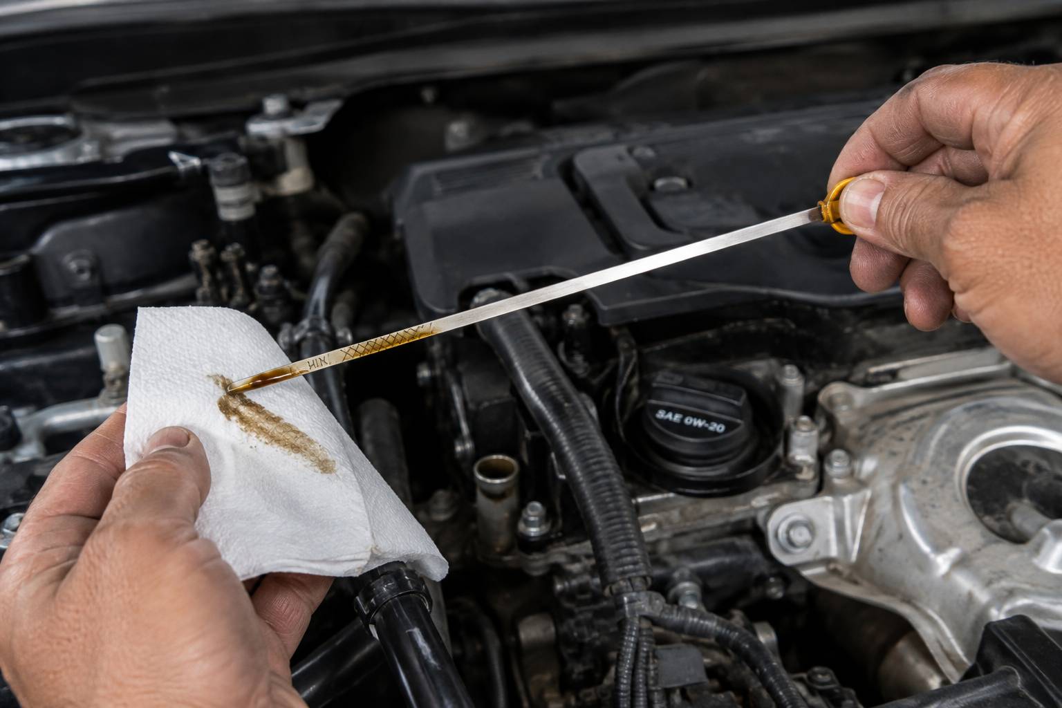 Checking motor oil color and level prevents internal engine damage